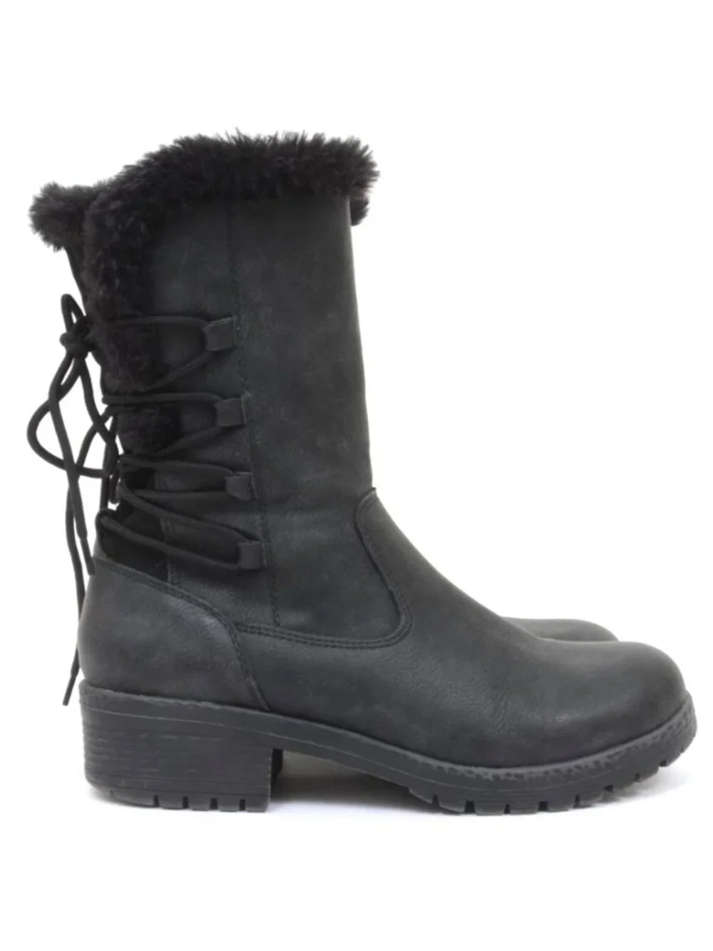 Andiamo Anadine Women's 8 Back Corset Lace Faux Fur Mid-Calf Winter Boots Furry